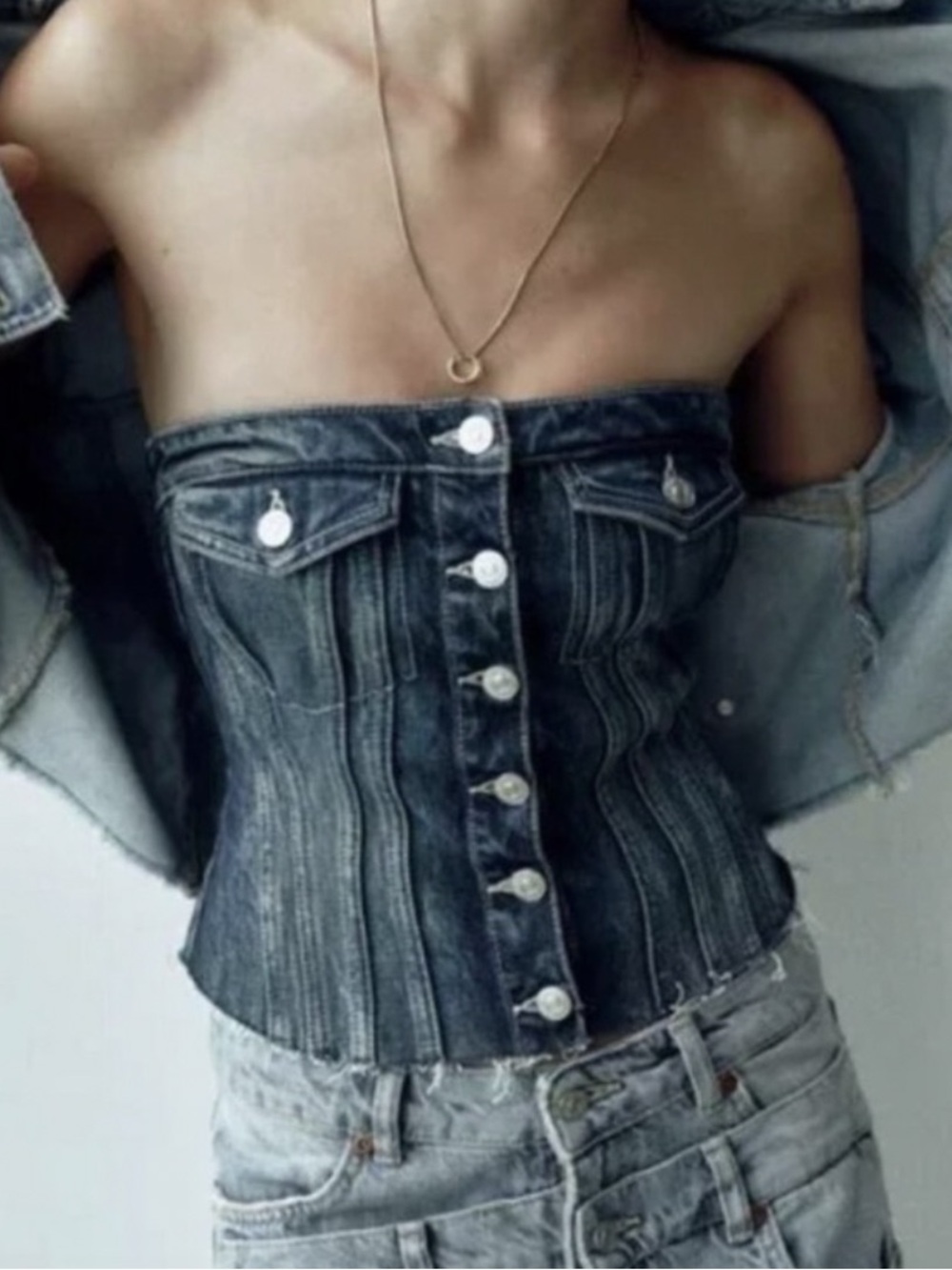 Zara Dark Wash Denim Corset Top